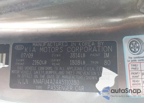 2010 Kia Forte Ex из США, поврежденный, VIN KNAFU4A24A5110380